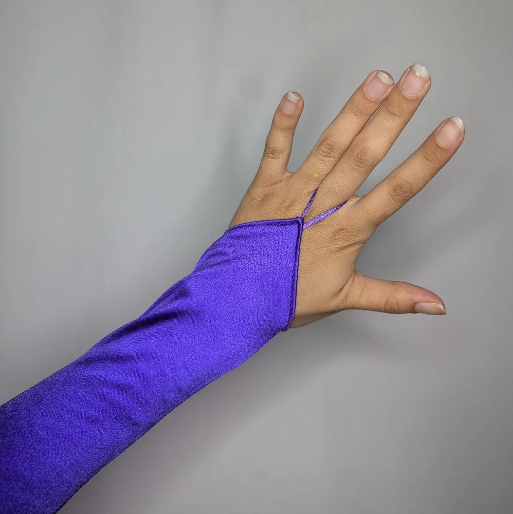 New Womens Purple Jewel Tone Satin Fingerless Gloves One Size NWT